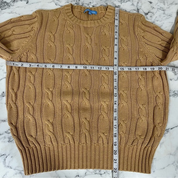 White + Warren Camel brown tan cable knit sweater crewneck 100% cotton fisherman - Picture 6 of 8